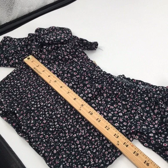 LA Hearts Off The Shoulders Floral Print Cropped Top Bell Sleeve Large Black L - Picture 5 of 6